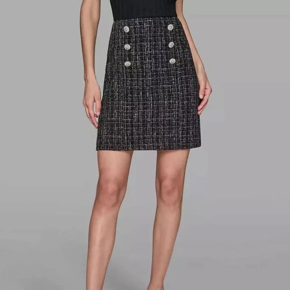 NWT Karl Lagerfeld Paris Black Tweed Mini Skirt Size 8